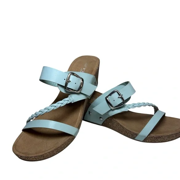 Annie Light Blue Wedge Sandal with Buckle and Braided Strap - Picture 3 of 4